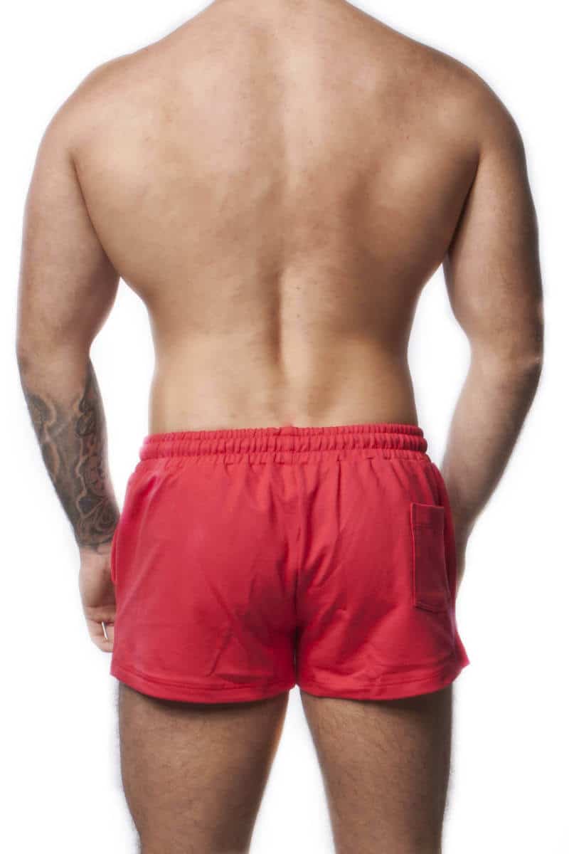 mens red gym short leg shorts