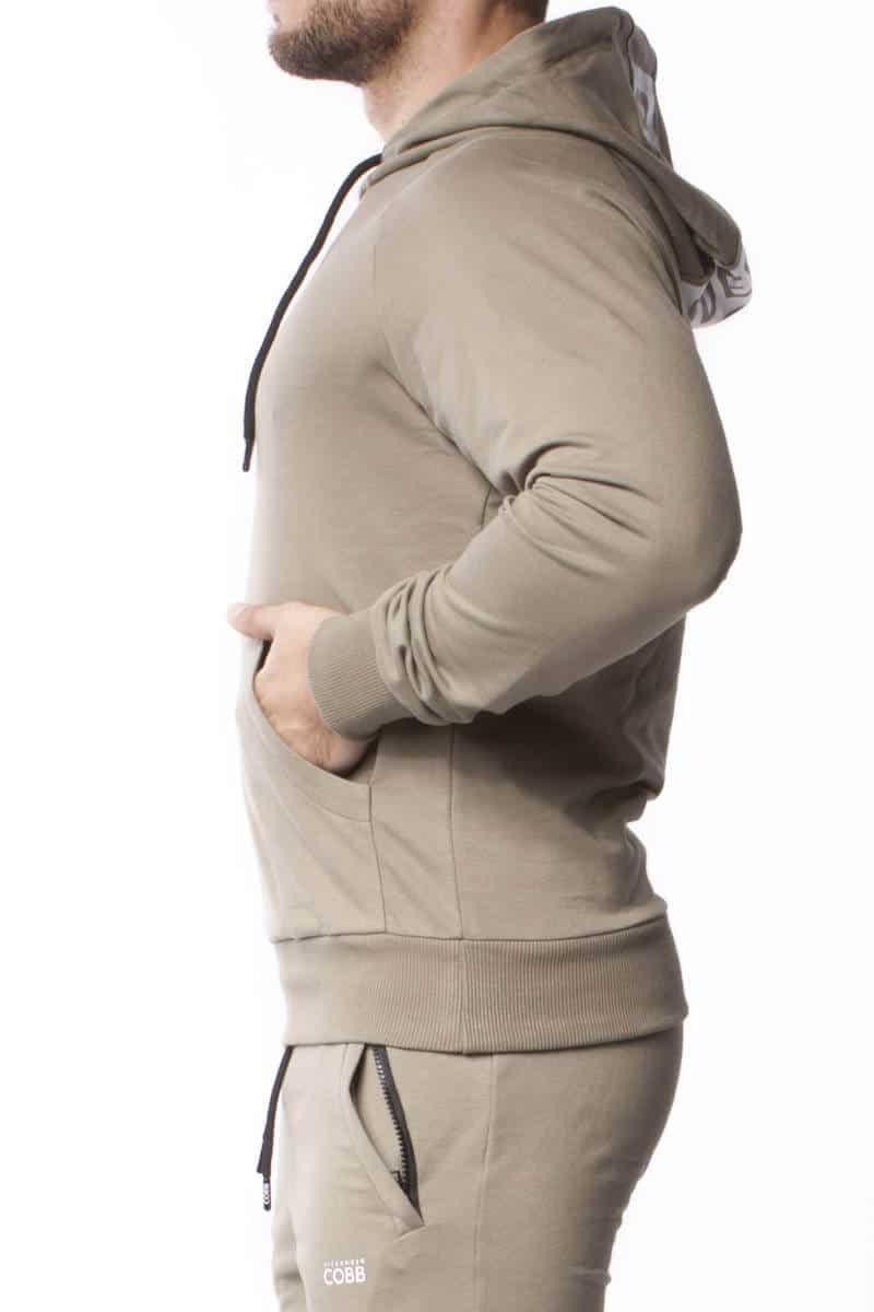 male khaki pocket hooded top