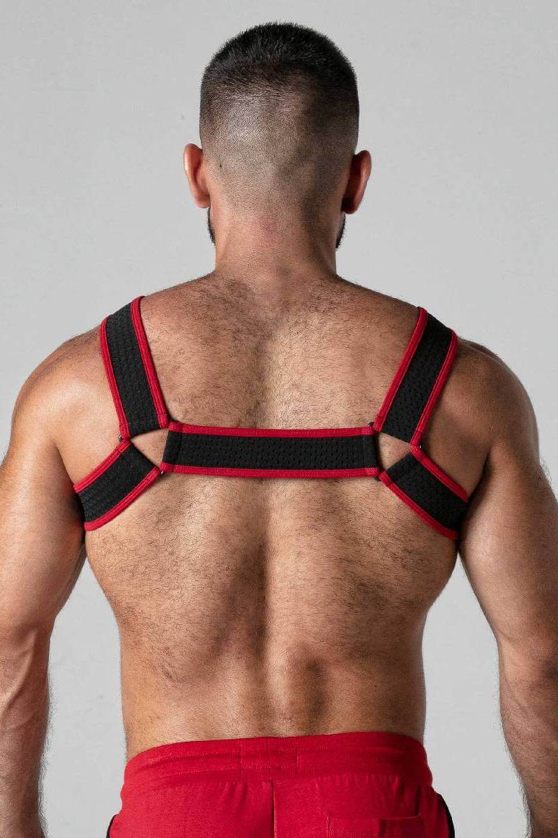 MENS RED MESH CLUBWEAR CHEST HARNESS