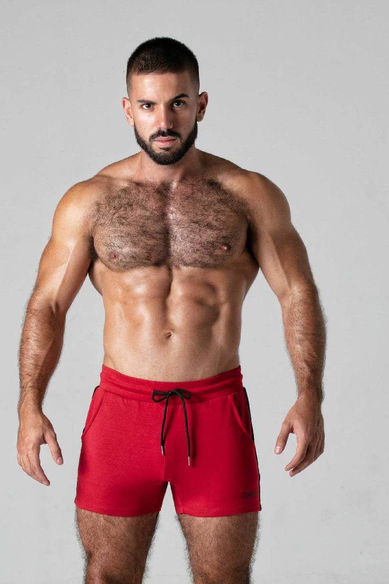 men's gym short with pockets red