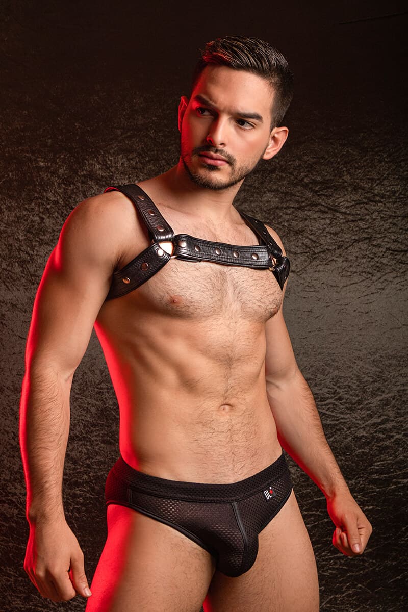 men's real leather chest harness