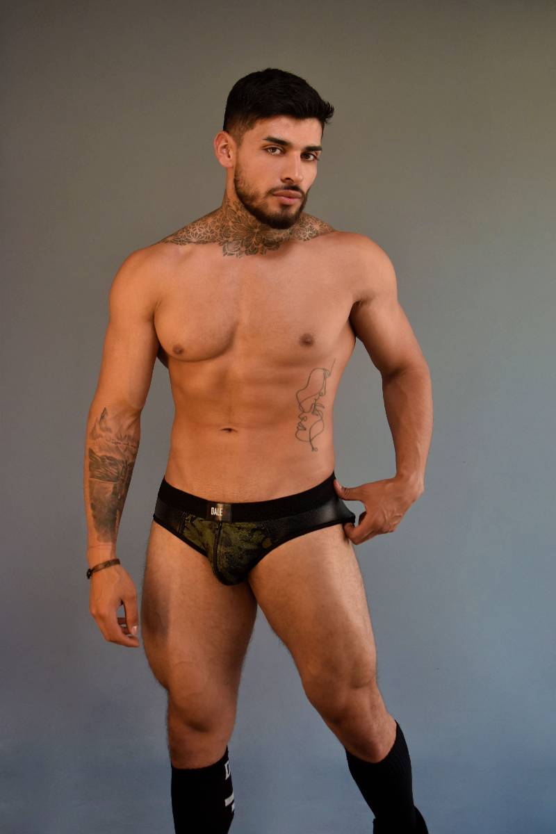 Dale Mas Army Camouflage Brief with Through Front to Back Zipper