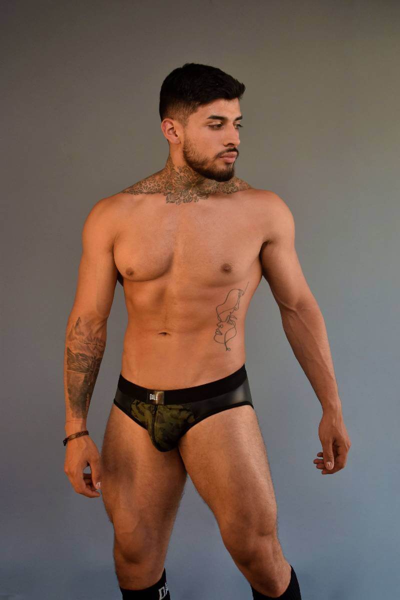 DALE MAS Army Camouflage Brief with Rear Zip