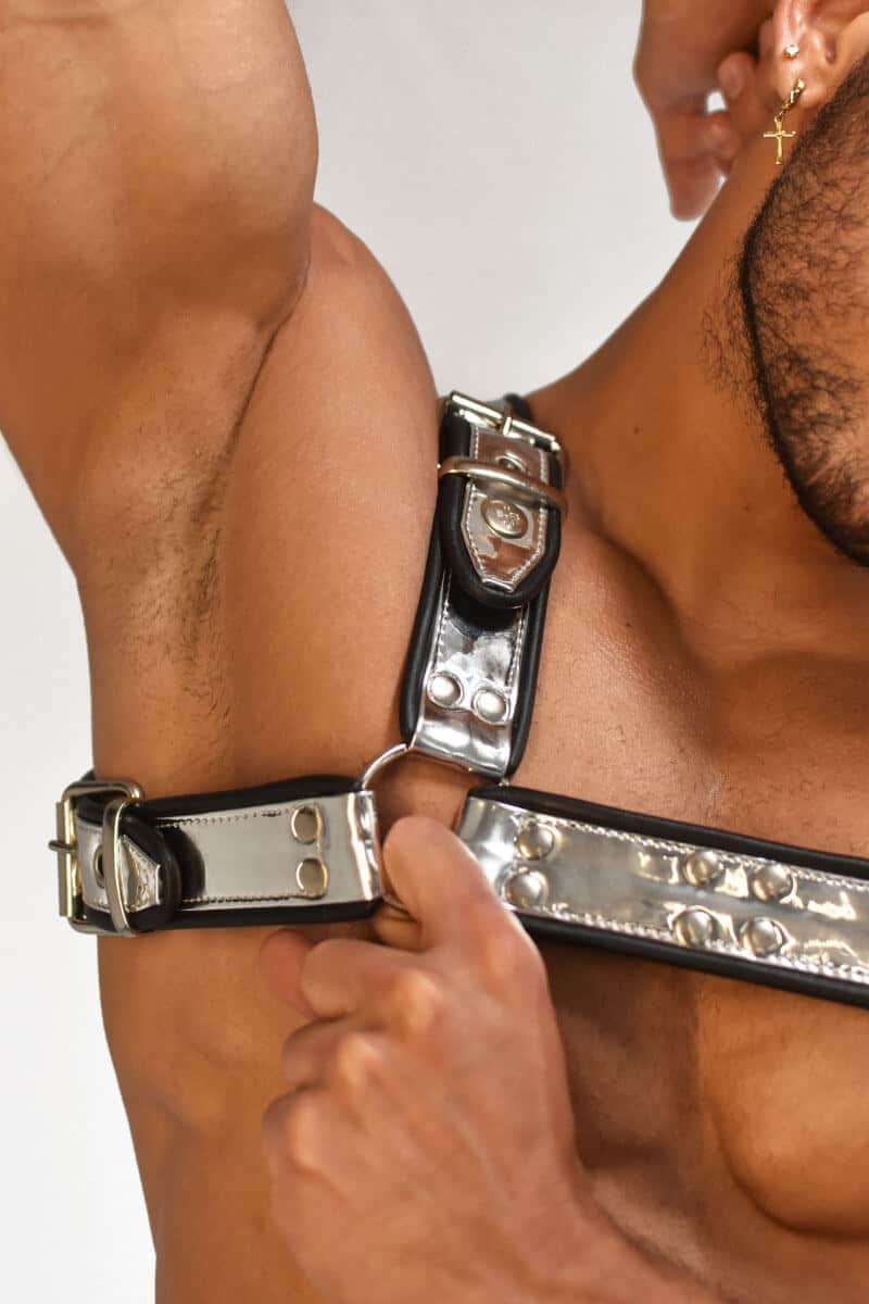 mens silver partywear chest harness