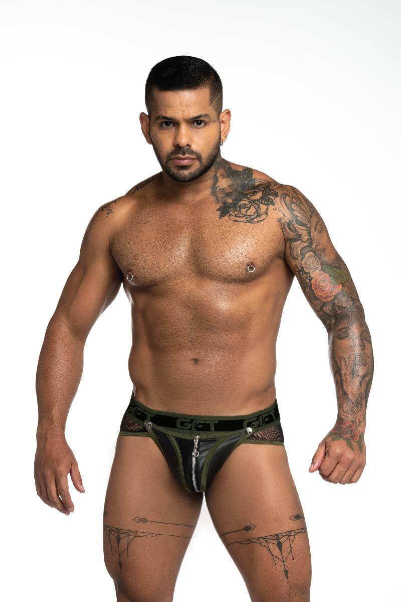 GIGO Fetish Leatherette Backless Brief with Removable Pouch + Zipper