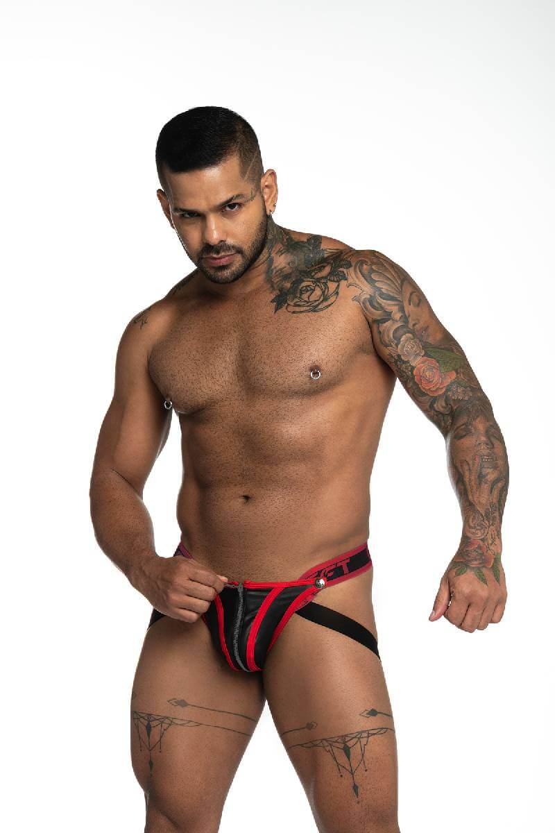 Gigo Leather Look Zip Jockstrap with Removable Pouch