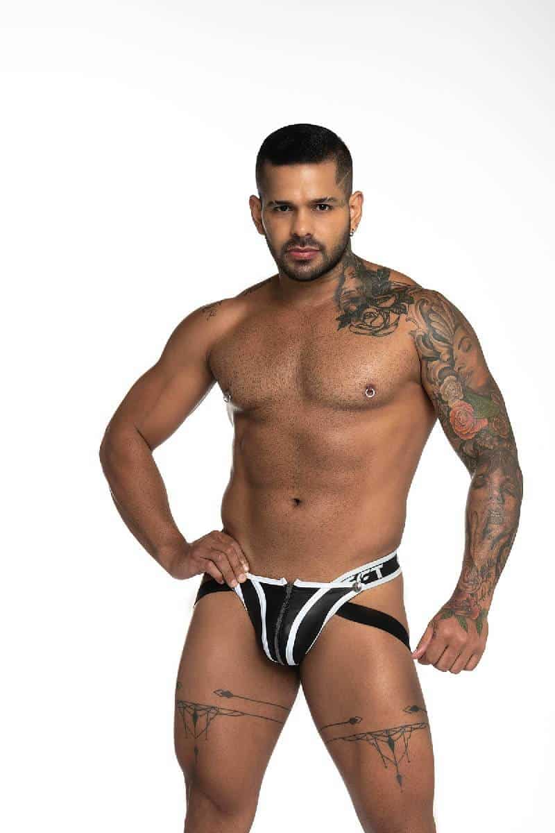 GIGO Fetish Leather Look Zip Jockstrap with Removable Pouch