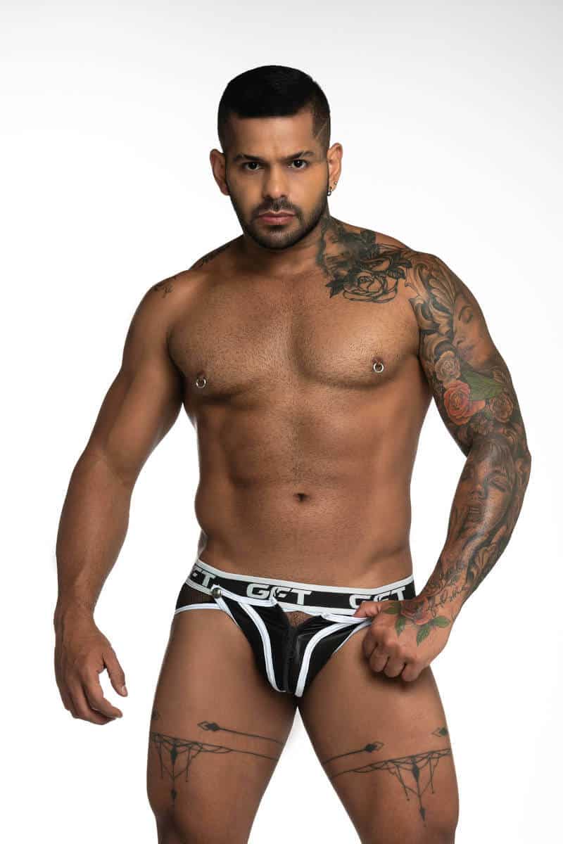 Gigo Leatherette Backless Brief with Removable Pouch + Zipper