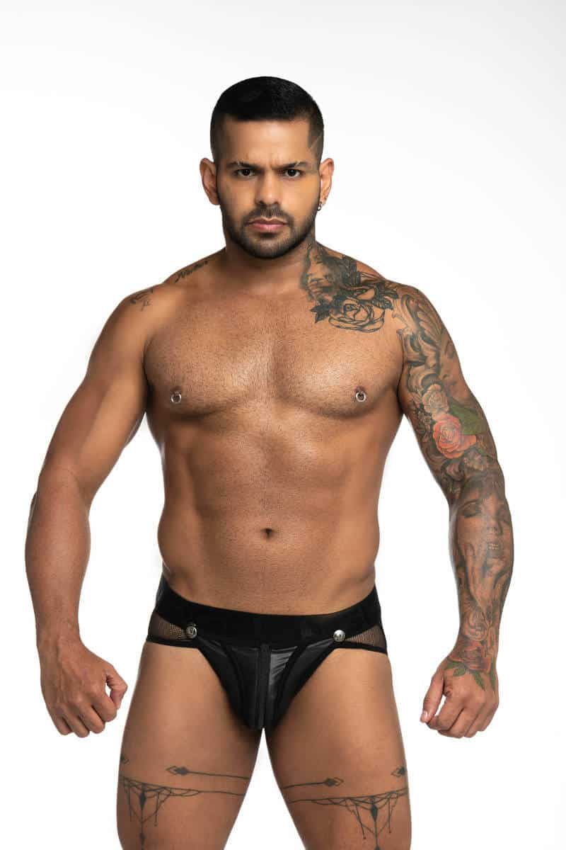 Gigo Leatherette Backless Brief with Removable Pouch + Zipper