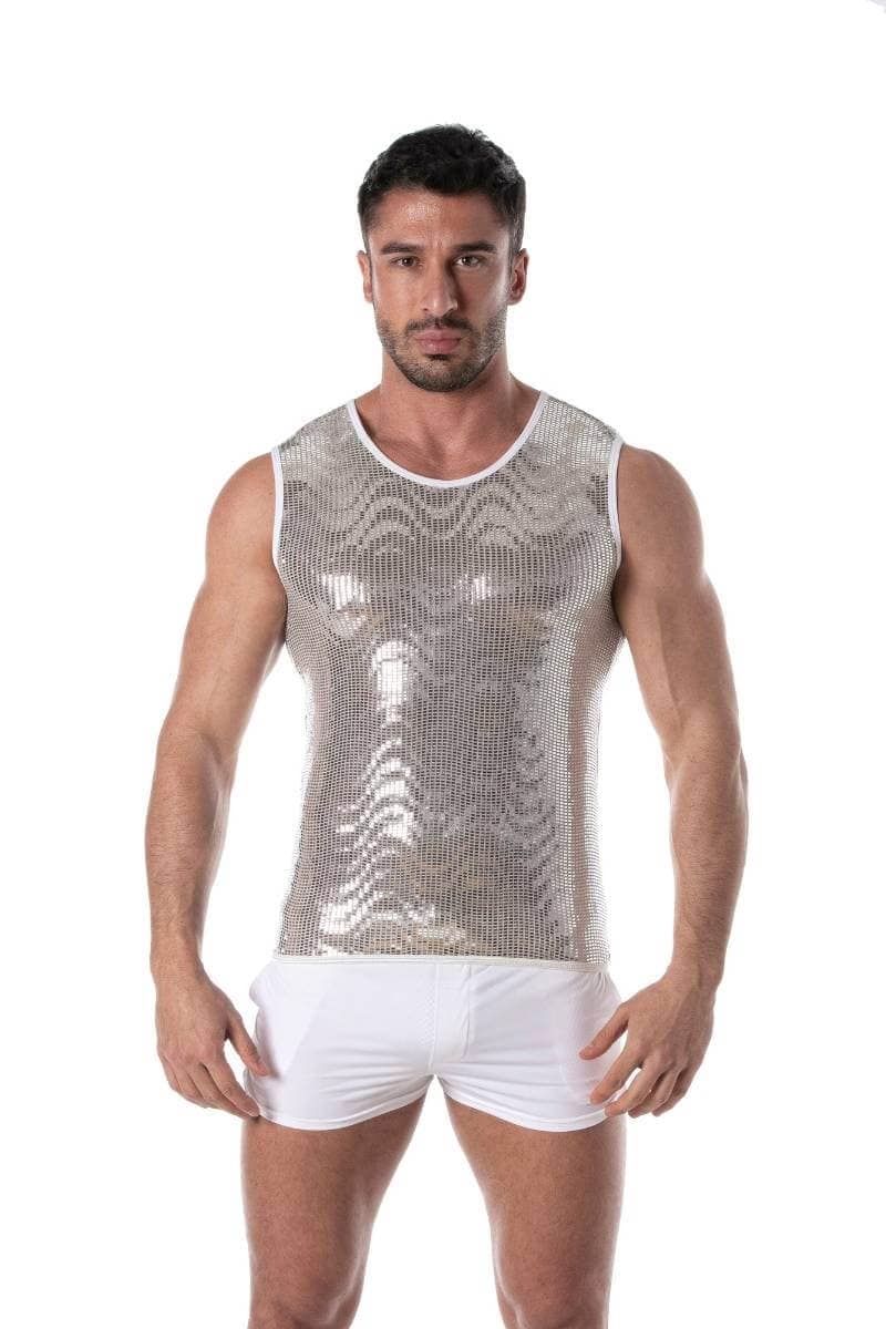 TOF Paris men's silver sparkle glitter vest