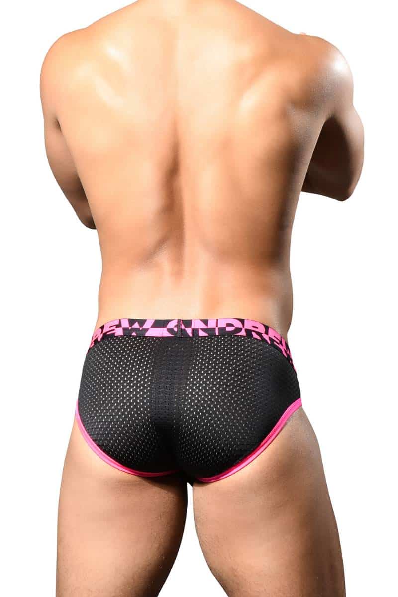 Andrew Christian Men's Almost Naked Black & Pink Sports Mesh Brief