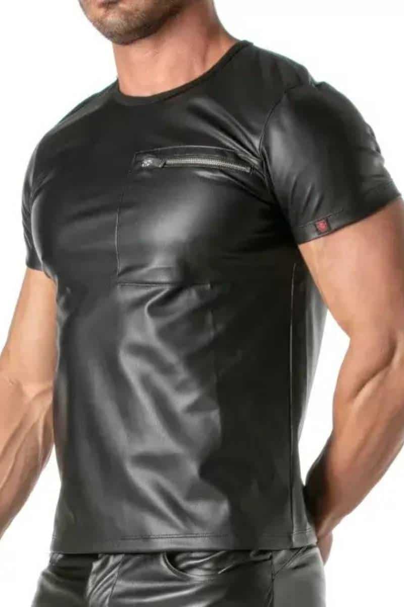 TOF Paris Leatherette Zipper Pocket T-Shirt