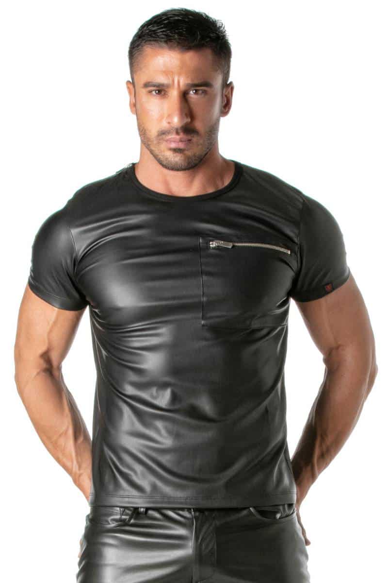 TOF Paris Leatherette Zipper Pocket T-Shirt