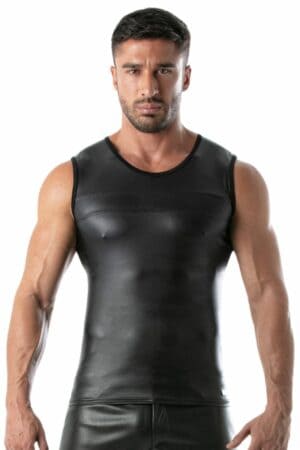 TOF PARIS MENS LEATHER LOOK TANK TOP