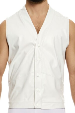 Modus Vivendi Mens White Leather Look Sleeveless Vest