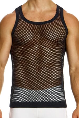 Modus Vivendi Men's Black Fishnet Mesh Tank Top