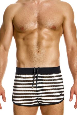 Modus Vivendi Black & White Striped Through Fishnet Mesh Jogging Cut Men's Shorts