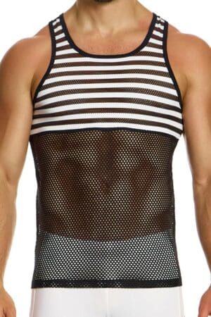 Modus Vivendi Men's See-Through Mesh Striped Through Tank Top