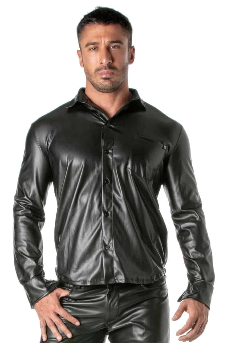 TOF Paris Leatherette Long Sleeved Collared Shirt