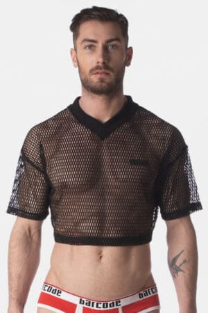 Barcode Berlin Mens See-Through Fishnet Mesh Cropped Top