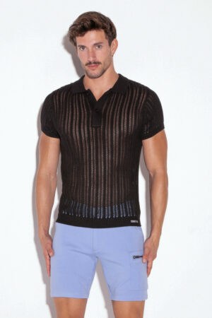 CODE22 Men's Breathable Knitted Stripe Polo Shirt