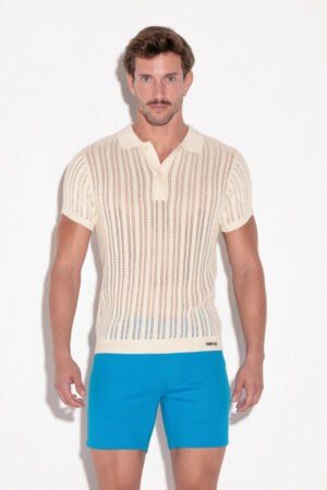 CODE22 Men's Breathable Knitted Stripe Polo Shirt