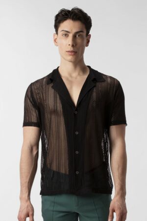 Barcode Berlin Men's See-Through Breathable Lace Short-Sleeve Shirt