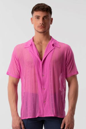 Barcode Berlin Men's See-Through Breathable Lace Short-Sleeve Shirt