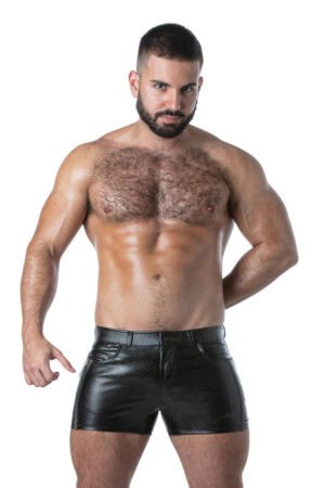 Locker Gear Men's Punch Hole Leather Look Mini Shorts