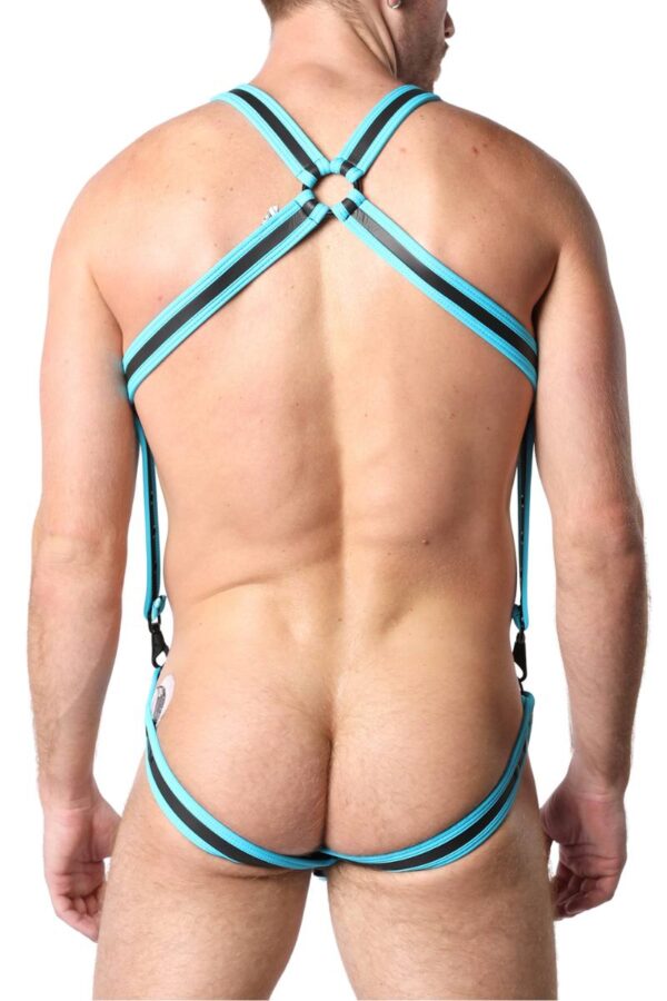 CellBlock13 Double Cross Neoprene Body Harness & Jockstrap CBS315 Turquoise